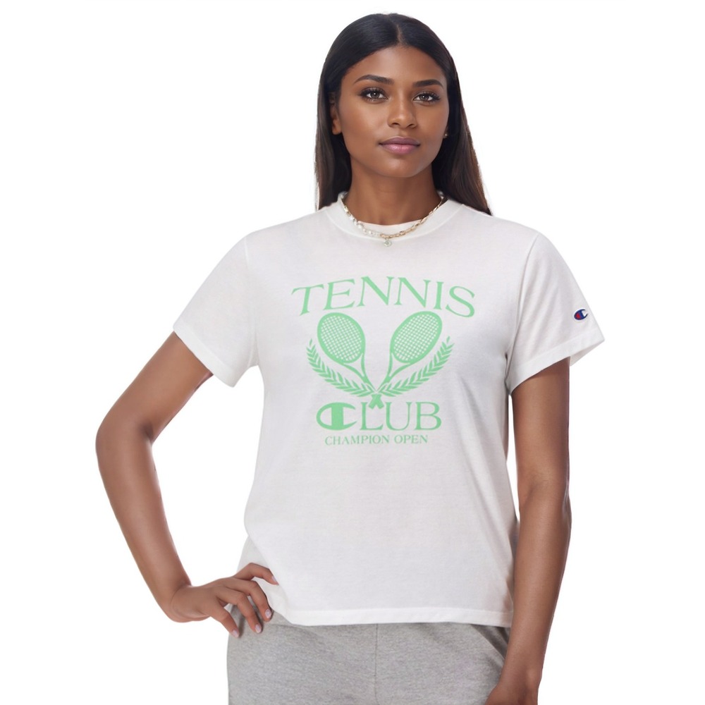 Champion Tennis Club Shirt Womens Large White Classic Tee Short Sleeve Sporty‎